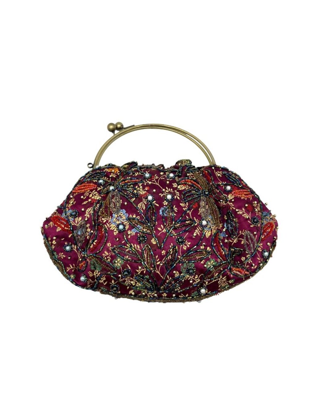 Vintage-Style Magenta Satin Evening Bag